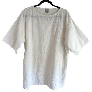 White Grid Textured Boxy 100% Cotton Top Sz L Minimalist Coastal Artisan La Casa